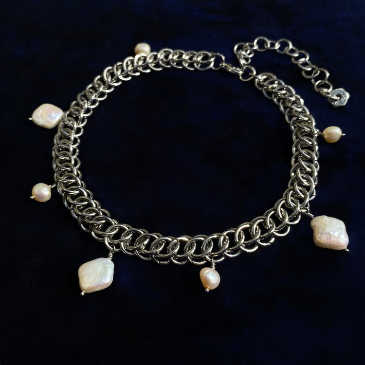 Pearl Drop Chainmail Necklace