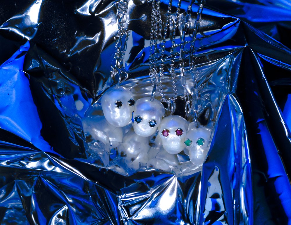Skull Pearl Necklace - Sterling Silver