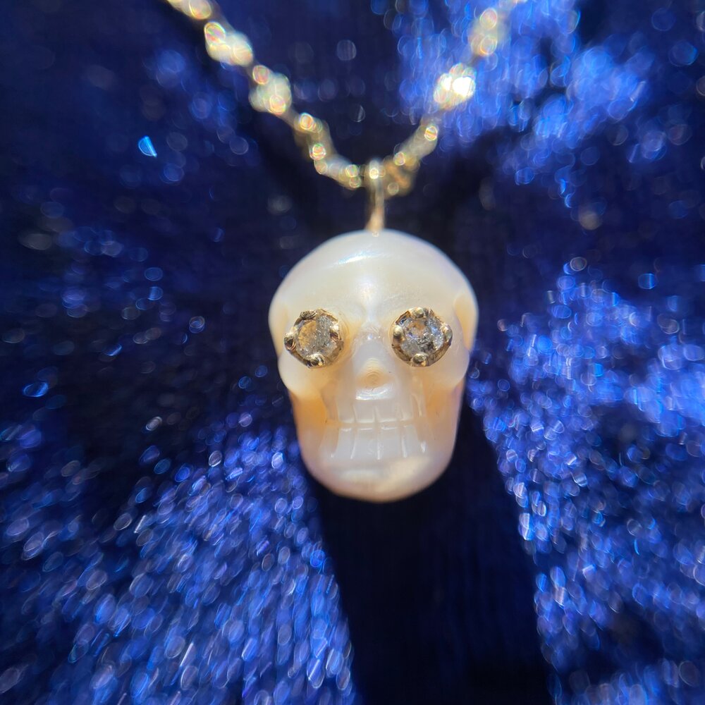 Skull Pearl Necklace - 14K Yellow Gold