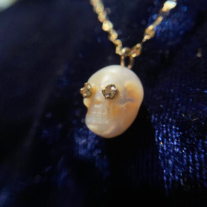 Skull Pearl Necklace - 14K Yellow Gold