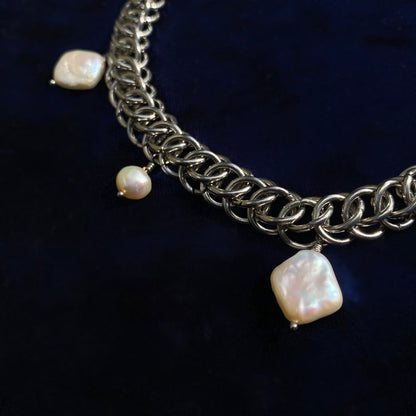 Pearl Drop Chainmail Choker Necklace