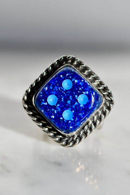 Vintage Midnight Blue Speckled Dice no.4 Ring