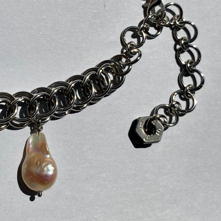 Pearl Drop Chainmail Choker Necklace